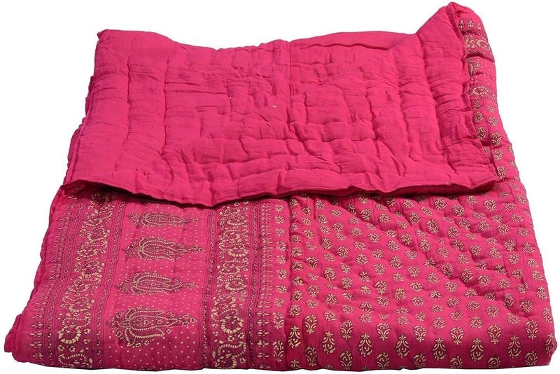 MITUL Jaipuri Razai Organic Pure Cotton Sanganeri Print Ac Quilt for All Season Soft Light Weight Rajasthani Cotton Quilt Single Bed Pink - Image 3