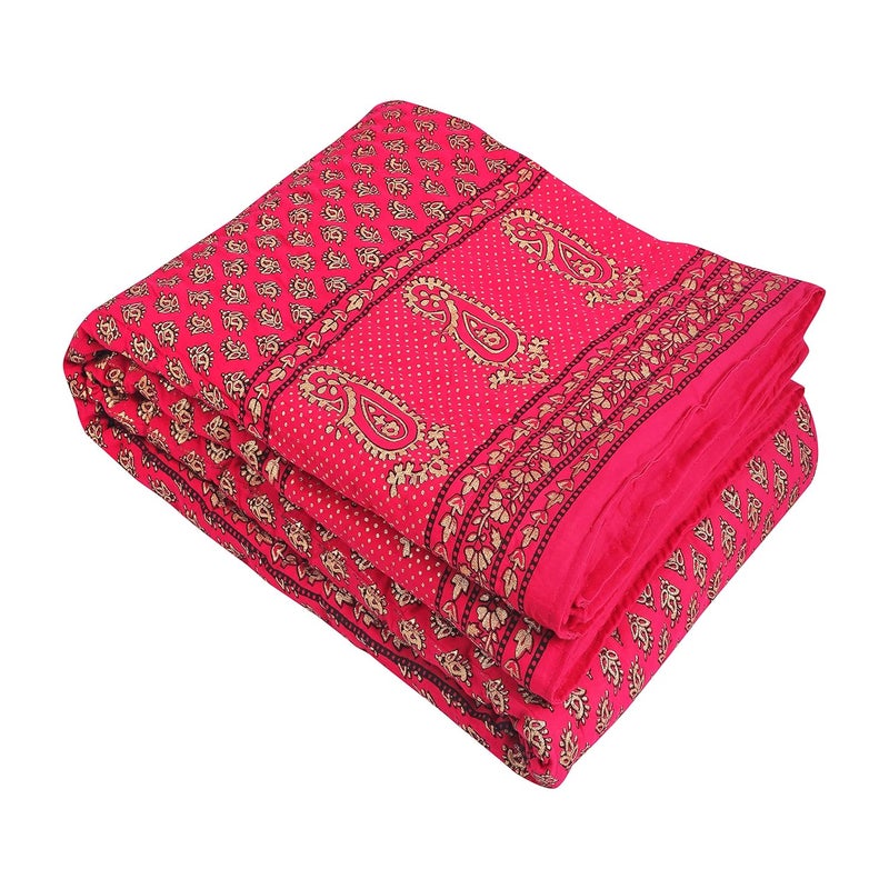 MITUL Jaipuri Razai Organic Pure Cotton Sanganeri Print Ac Quilt for All Season Soft Light Weight Rajasthani Cotton Quilt Single Bed Pink - Image 2