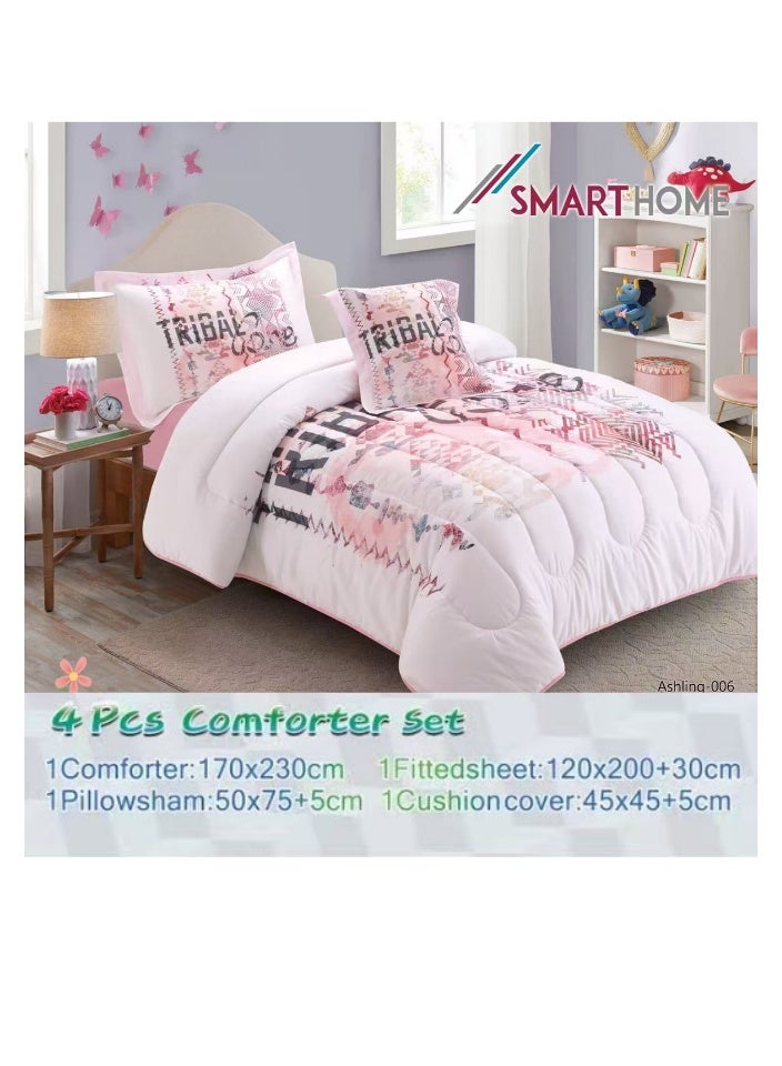 SMART HOME 4 Piece Reversible Plush Medium Quilted Kids Comforter Set Fitted Sheet 130X170cm Fits Single Bed for Boys and Girls Made of 100% Microfiber - Image 1