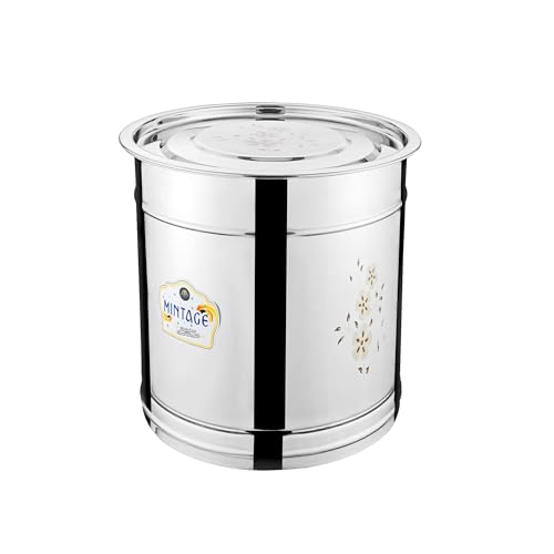 Mintage Steel Pawali Laser Drum 10 No 7 litres Storage Box | Pawali Aata Rice Drum with Etching Water Steel Dabba for Kitchen Home - Image 1