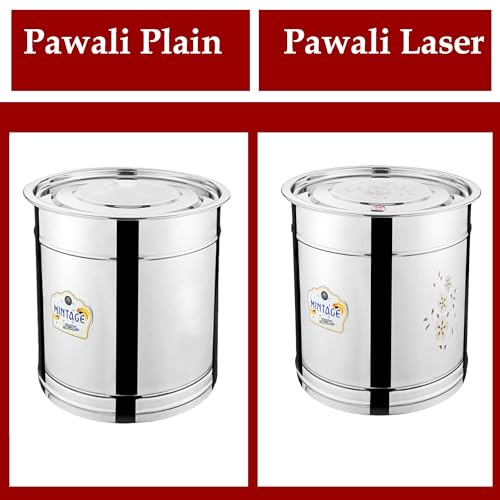 Mintage Steel Pawali Laser Drum 10 No 7 litres Storage Box | Pawali Aata Rice Drum with Etching Water Steel Dabba for Kitchen Home - Image 3