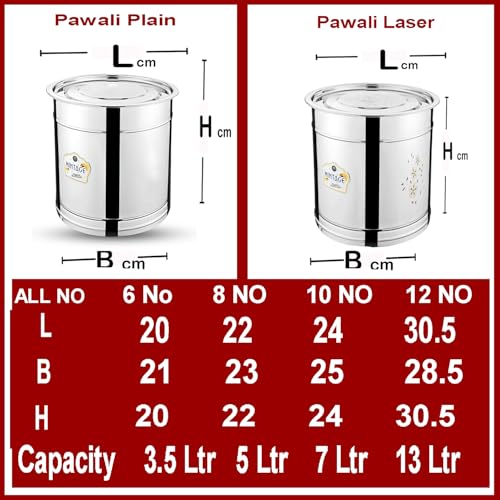 Mintage Steel Pawali Laser Drum 10 No 7 litres Storage Box | Pawali Aata Rice Drum with Etching Water Steel Dabba for Kitchen Home - Image 2