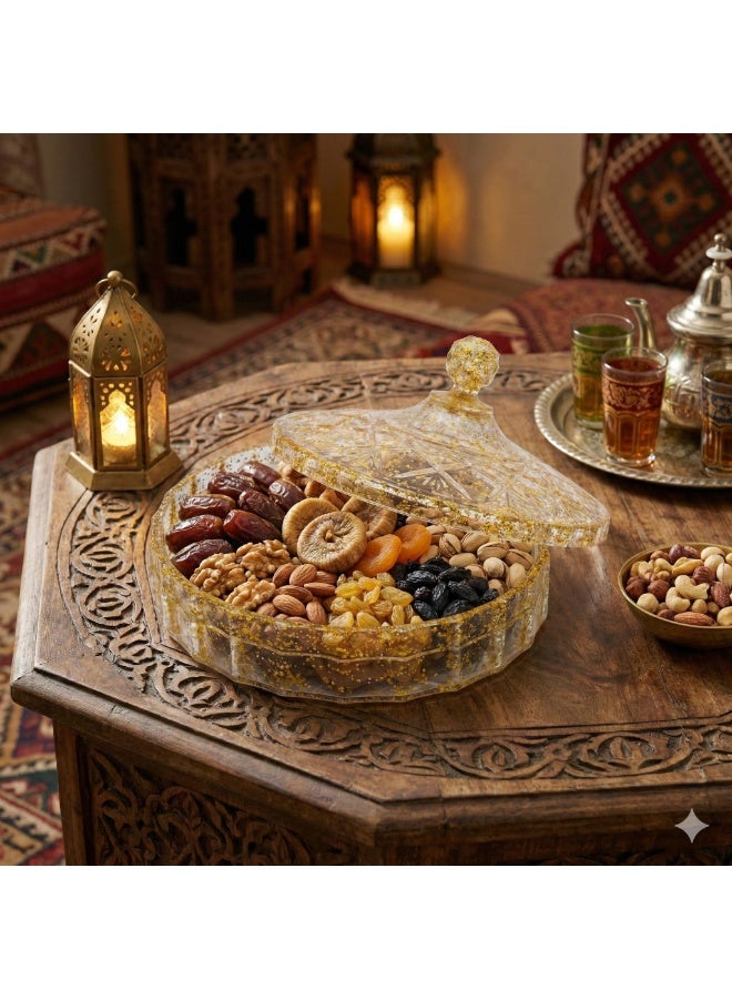 بونبونيرة اكريليك بغطاء كريستالي فاخر لتقديم الشوكولاتة والمكسرات وياميش رمضان وتنظيم الحلويات للضيافة والمناسبات- ذهبي - Image 3
