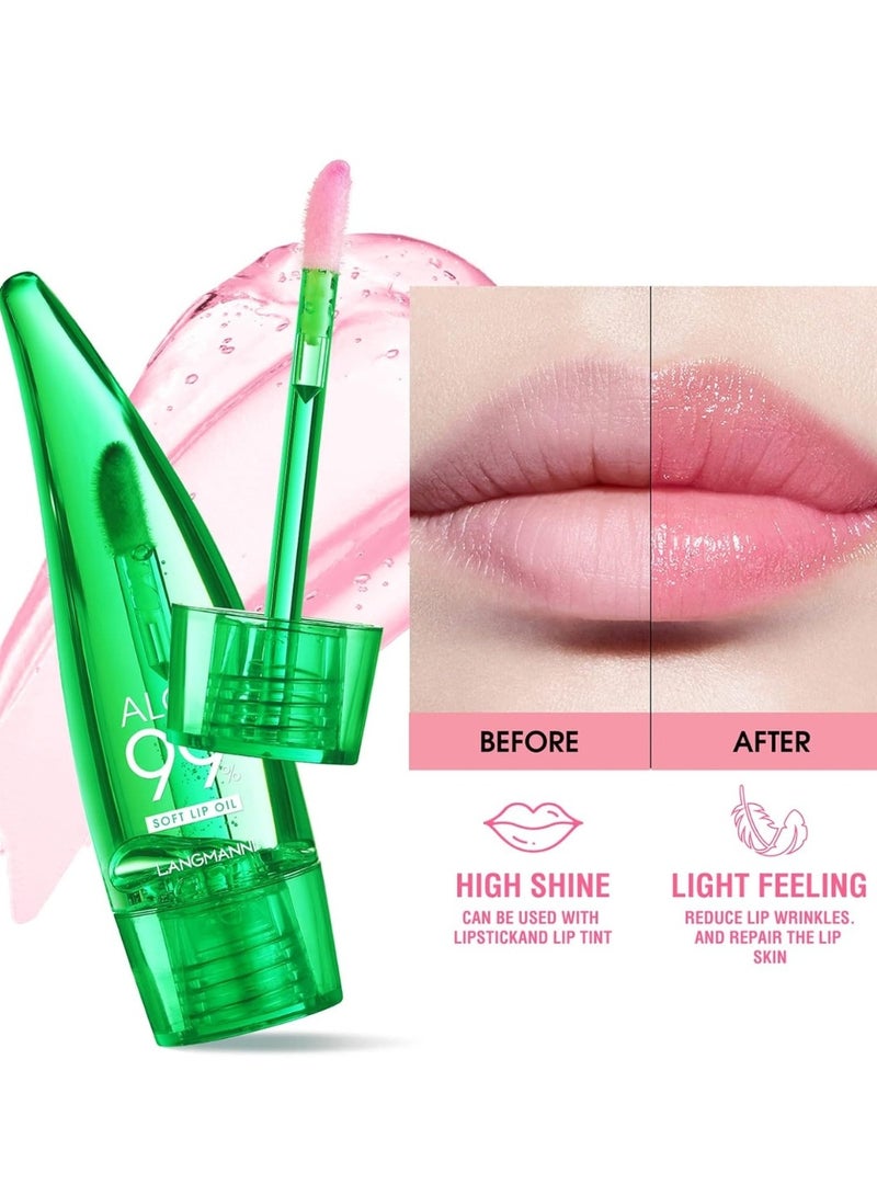 LANGMANNI 2PCS Aloe Vera Lip Oil Magic Color Changing Lipstick Gift Set Long Lasting Nutritious Lip Oil Kit Lips Moisturizer Aloe Vera Lip Stick Color Change Lip Gloss Mood Lipstick Lips Shine Primer Lip Balm  - Image 3