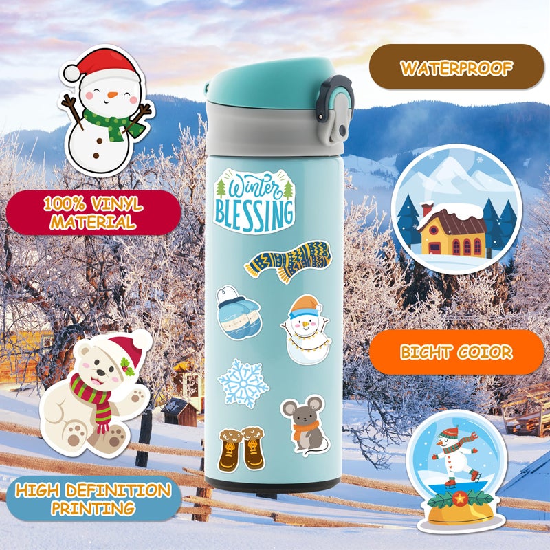 LINAYE 300 PCS Winter Stickers for Kids Non-Repeating Waterproof, Adhesive Vinyl Cute Winter Snowman Stickers Bulk Pack for Kids Party Favors Gifts for Boys Girls - Image 4