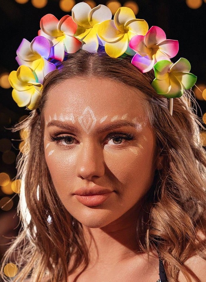 JEAIRTS LED Hawaiian Flower Headband Glowing Plumeria Floral Headpiece Festival Summer Beach Head Band Hawaiin Hair Accessories for Women - Image 1