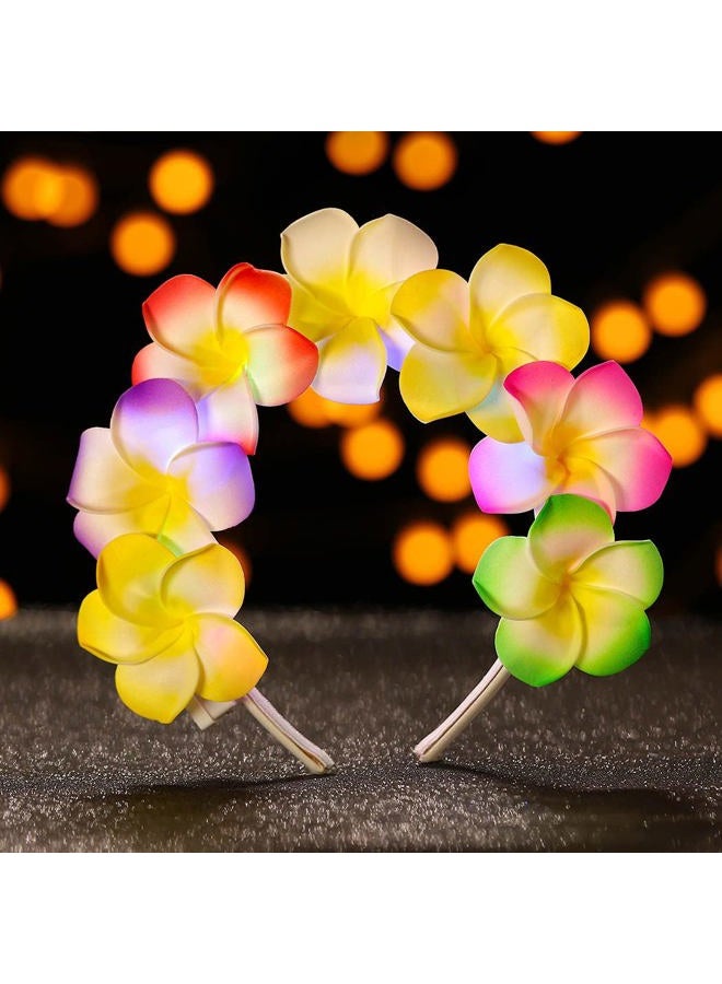 JEAIRTS LED Hawaiian Flower Headband Glowing Plumeria Floral Headpiece Festival Summer Beach Head Band Hawaiin Hair Accessories for Women - Image 2