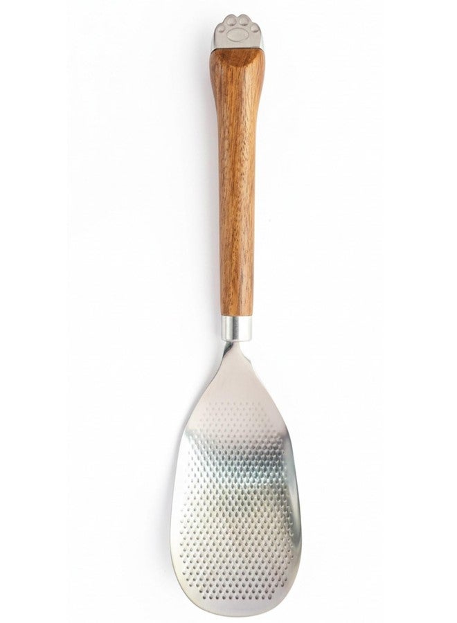 Akshify Rice Serving Spoon Stainless Steel with Wooden Handle, Heavy Duty Square Rice Paddle for Biryani Pulao Khichdi, Non Stick Safe Cooking & Serving Spoon, Multipurpose Kitchen Chamcha Utensil - Image 1