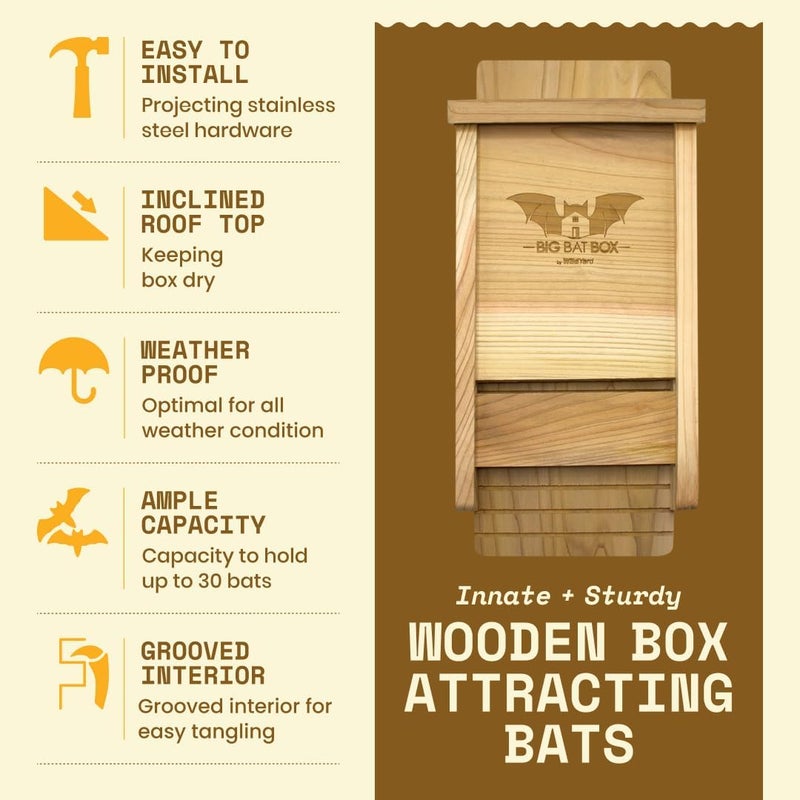 WildYard BIGBATBOX - Complete Bat House for Outdoors - Clean Backyard from Mosquitoes - No Interior Paint - One-Chamber Design - Easy to Hang - Bat Houses for Outdoors - Image 3