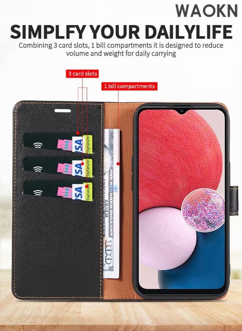 Fuxin Case For Samsung A55 5G Wallet Case, Flip Wallet Case with Kickstand RFID Blocking Credit Card Holder Full Protection Magnetic Case Compatible RFID Blocking Magnetic Card Folio Cover, Luxury Leather Flip  Case,Black. - Image 2