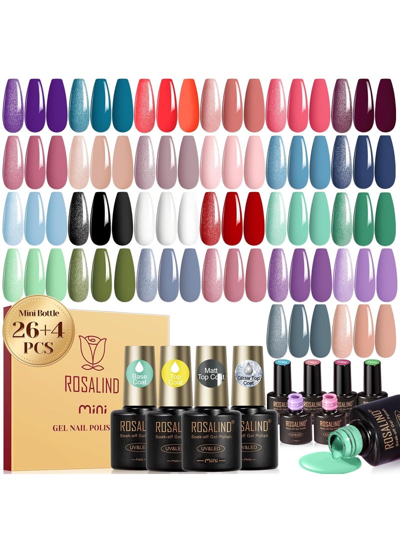 Rosalind ROSALIND 30PCS Gel Nail Polish Set, 26 Classic Colors Gel Polish kit with Base Coat Glossy Matte and Glitter Top Coat Gel Nails Set All Seasons Collection Gift for Women 