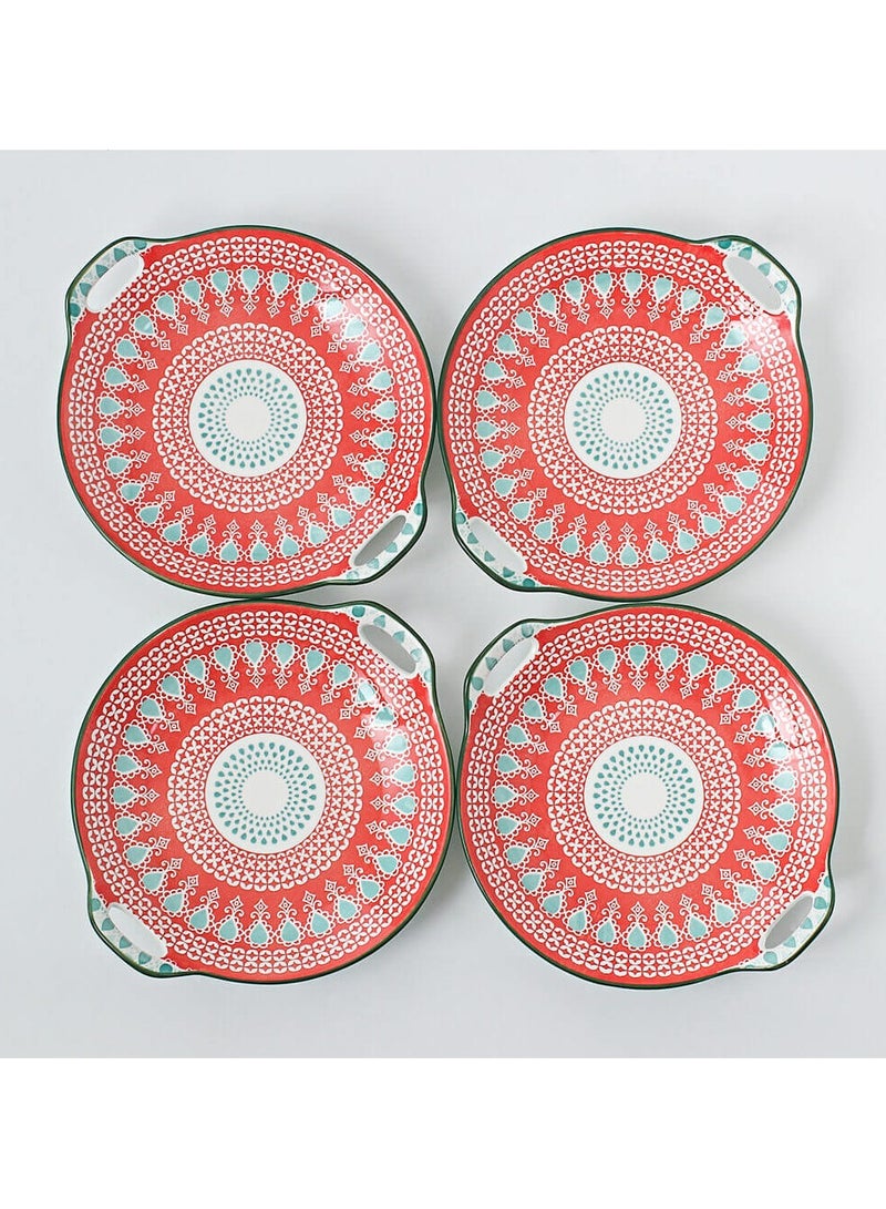 Shuer 4-Piece Hand Painted Round Ceramic Dinner Plates  23.5x20x4cm - Image 1