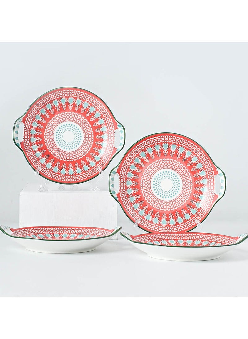 Shuer 4-Piece Hand Painted Round Ceramic Dinner Plates  23.5x20x4cm - Image 2