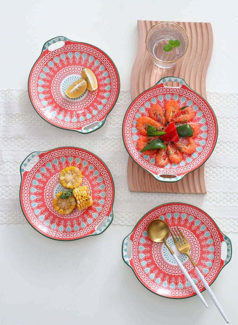 Shuer 4-Piece Hand Painted Round Ceramic Dinner Plates  23.5x20x4cm - Image 3