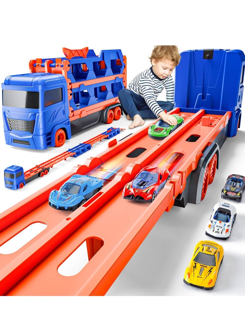 XiuWoo Race Track Truck Toys for 2-4 Year Old Boys Birthday Gifts, 65 Inch Folded Transport Carrier Trucks for Kids, Racing Cars Toy Gifts for Toddlers  - Image 1