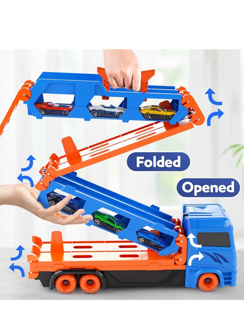 XiuWoo Race Track Truck Toys for 2-4 Year Old Boys Birthday Gifts, 65 Inch Folded Transport Carrier Trucks for Kids, Racing Cars Toy Gifts for Toddlers  - Image 2