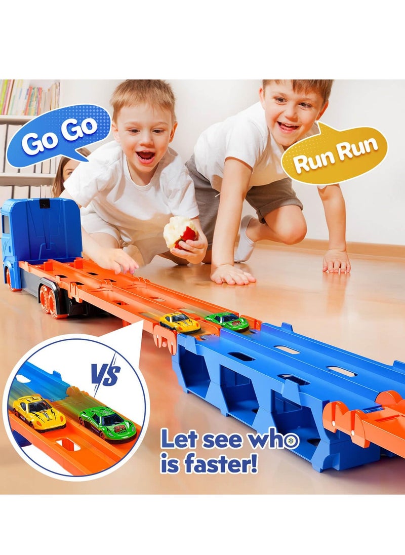 XiuWoo Race Track Truck Toys for 2-4 Year Old Boys Birthday Gifts, 65 Inch Folded Transport Carrier Trucks for Kids, Racing Cars Toy Gifts for Toddlers  - Image 3