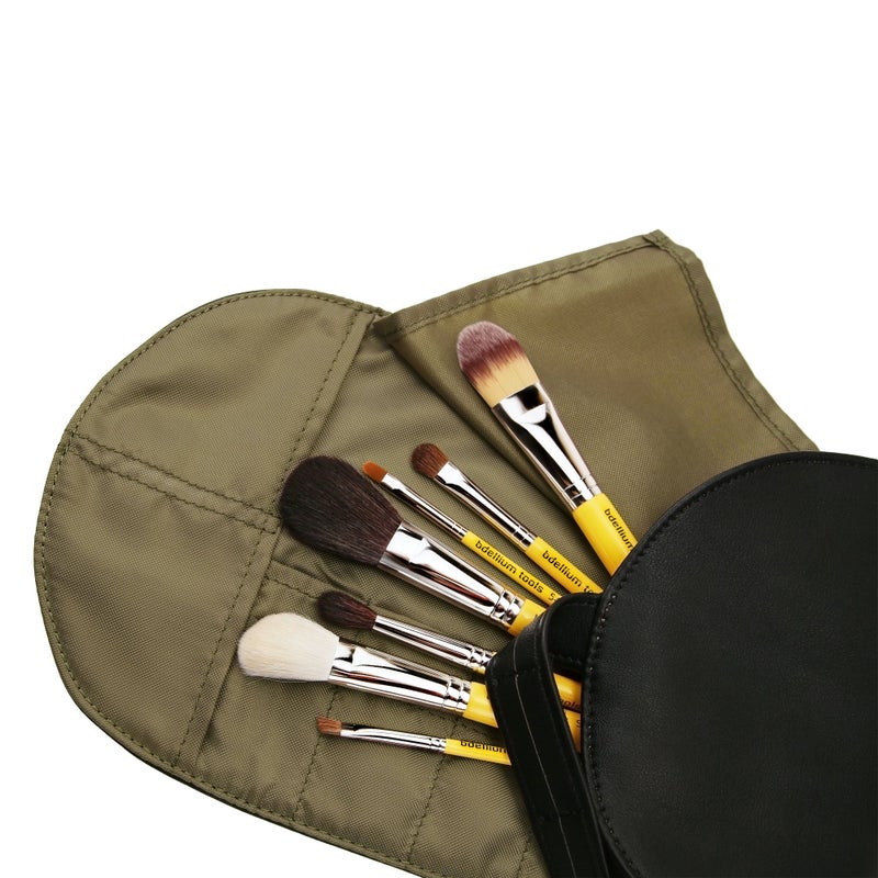 Bdellium Tools Professional Makeup Travel Line Basic 7pc. Brush Set with Roll-Up Pouch - Image 4