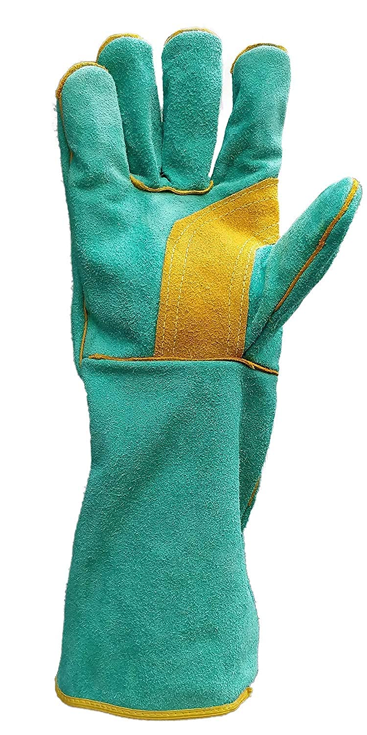 Jupiter Industries Animal Handling Leather Gloves Kevlar Gauntlet for Saftey Against Cats, Dogs, Reptile, Birds, Snakes (18 inches - (Pack of 1 Pair), Green-Yellow) - Image 4