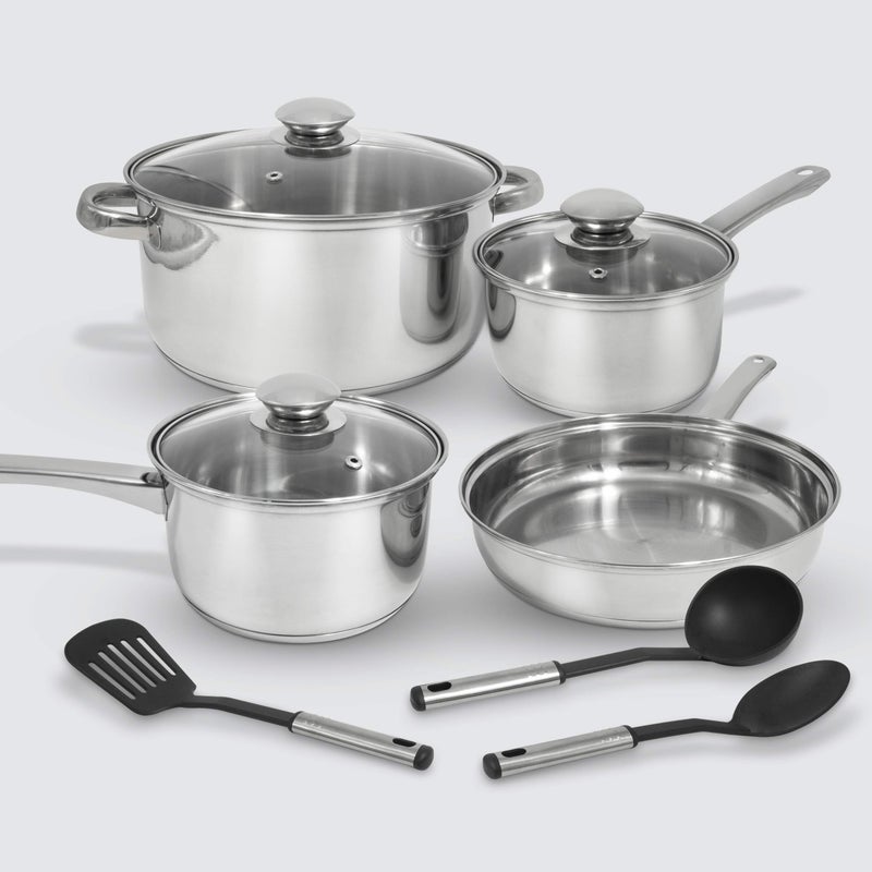 ExcelSteel EXCELSTEEL wEncapsulated Base  Tools Versatile for Any Kitchen Stainless Cookware Set 10 Pc 