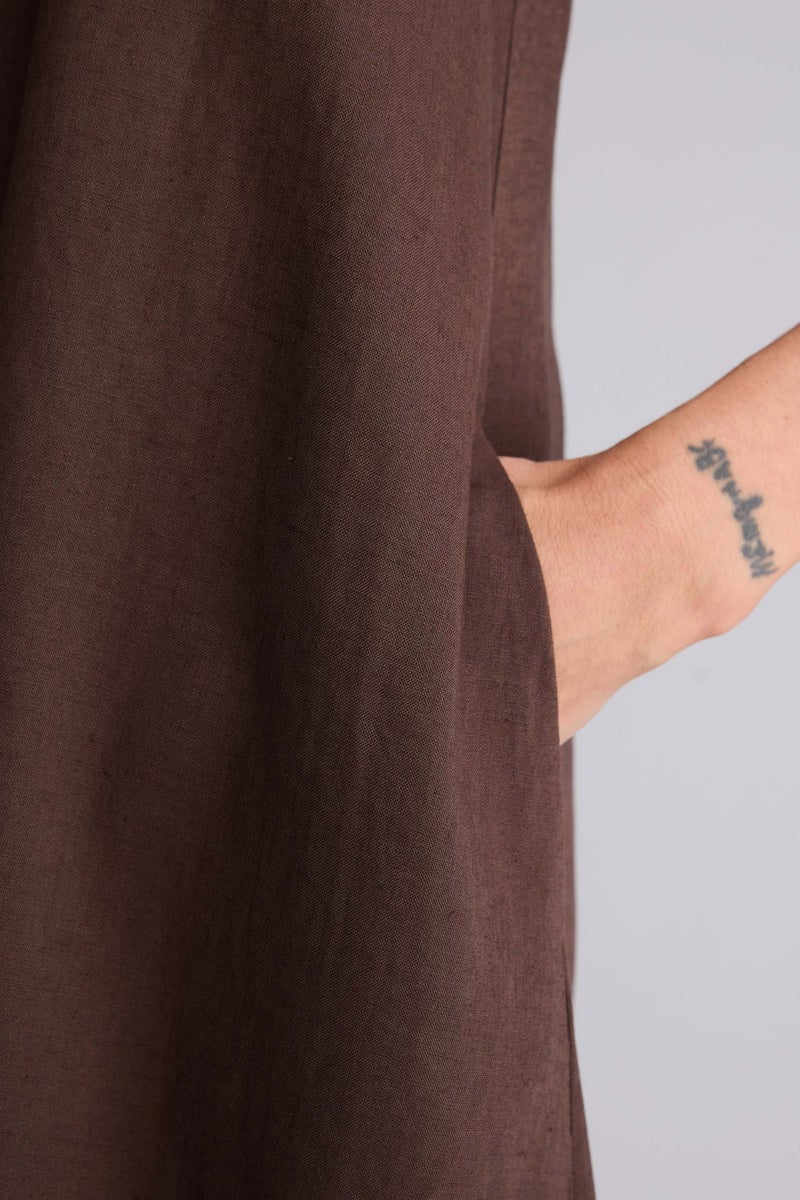 DeFacto Brown Woman Regular Fit Crew Neck Linen Blend Midi Dress Casual - Image 3