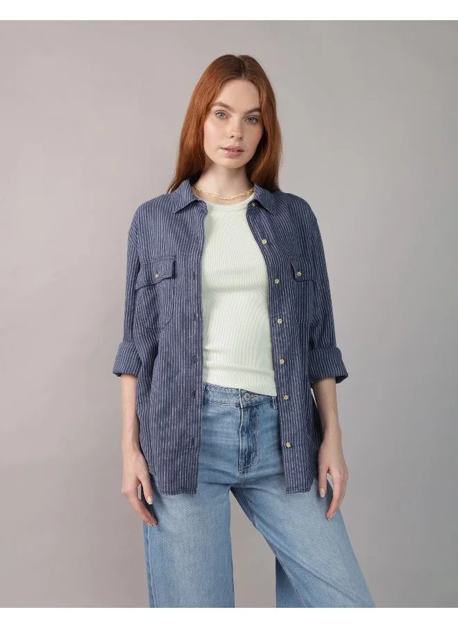 امريكان ايجل AE Weekend Vibes Long-Sleeve Button-Up Shirt