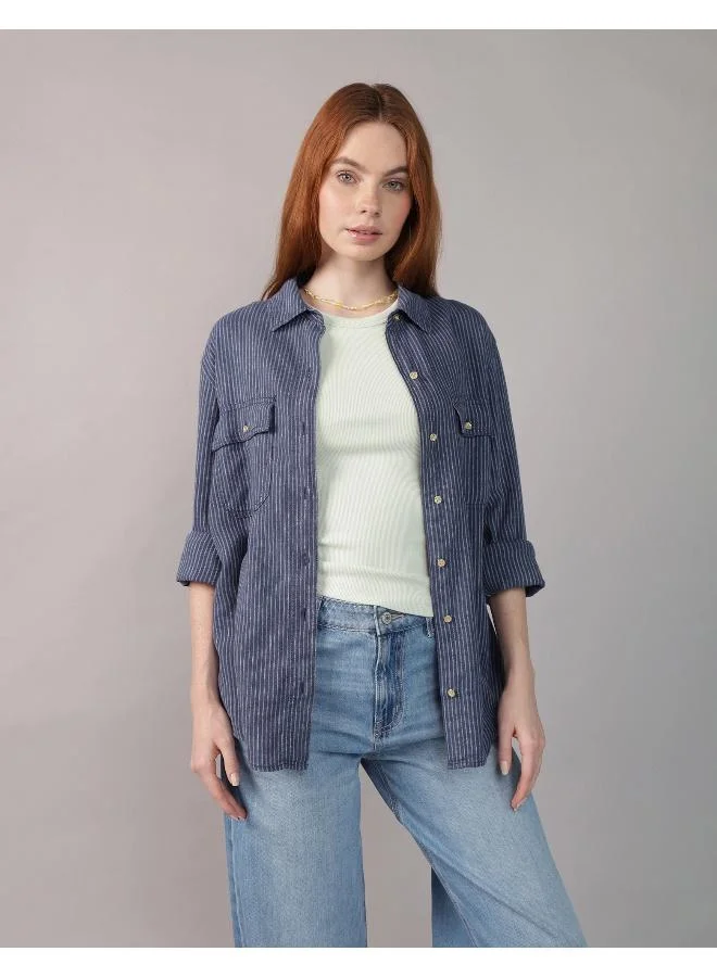 American Eagle AE Weekend Vibes Long-Sleeve Button-Up Shirt