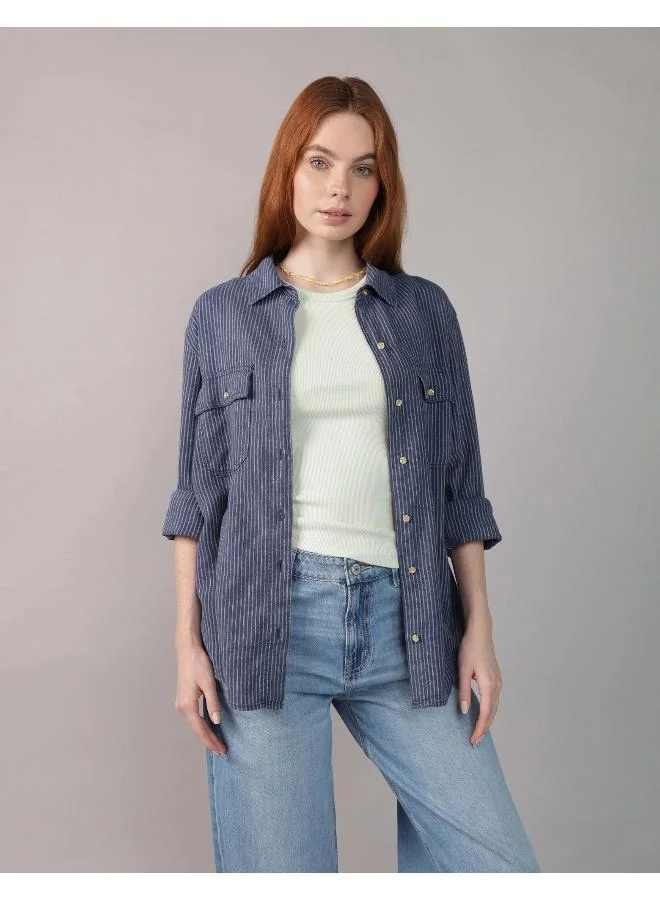 American Eagle AE Weekend Vibes Long-Sleeve Button-Up Shirt