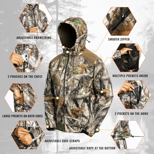 VOTAGOO Quiet Hunting Suit Camouflage Clothes Clothing Gear Hoodie Jacket Pants For Men US Alpha XLarge Regular Regular Next Camo G2 - Image 3