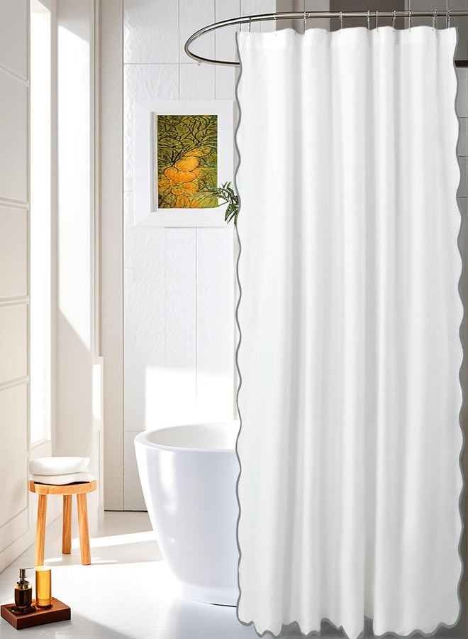 Hi -G HIG Chic Scallop Edge Shower Curtain - Modern Decorative Coastal Bathroom Curtain for Home Decor,White and Gray Elegant Minimalist Textured Cloth Bath Curtain, 72x72 Inch - Image 1