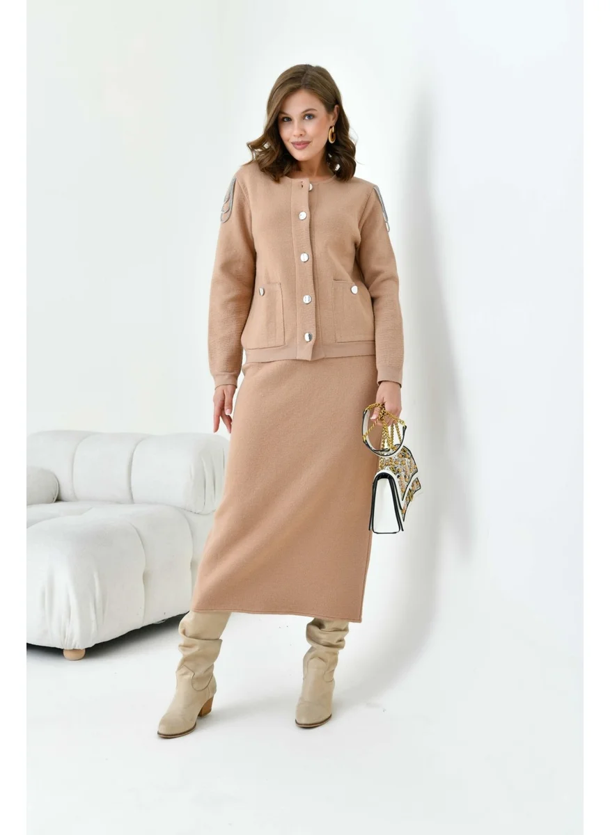 جارمي Women's Sleeve Detailed Two Piece Set Biscuit
