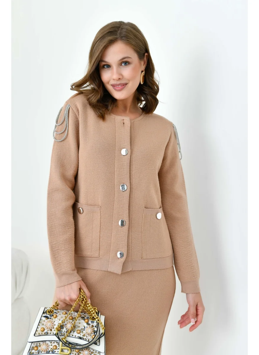جارمي Women's Sleeve Detailed Two Piece Set Biscuit