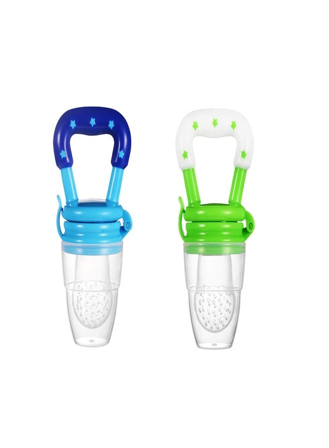 ROFORUF Baby Fruit Feeder Pacifier | Silicone Food Feeder & Teether for Babies | BPA-Free Fruit Nibbler with Textured Silicone Pouch | Gum Soothing Teething Toy for 6-12 Months Infants (FF Blue & Green pk-2) - Image 1