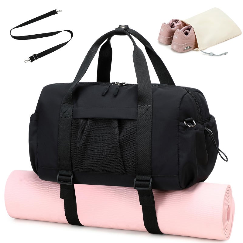 LEDAOU Small Gym Bag for Women, Mini Duffle Bag with Yoga Mat Holder Lightweight Carry On Sports Bag with Separate Shoe Pocket and Wet Pocket Duffel Bags Dance Yoga Workout Bag - Image 1