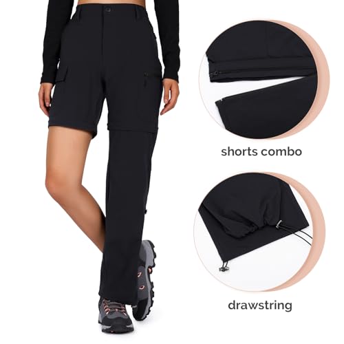 Cycorld Women's-Hiking-Pants-Convertible Quick-Dry-Stretch-Lightweight Zip-Off Outdoor Pants with 5 Deep Pockets (Black, Medium) - Image 3