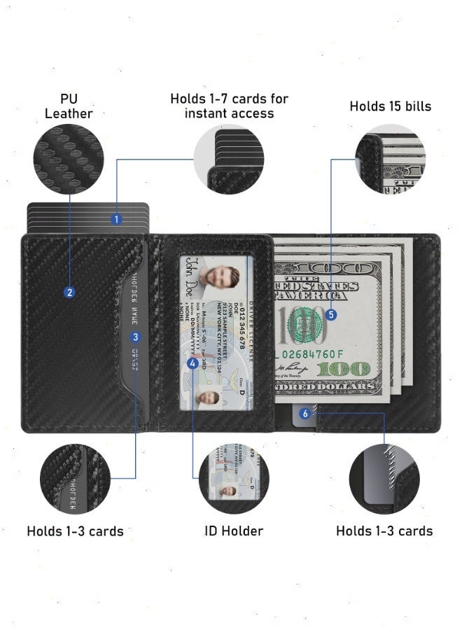 نوتوبوليس محفظة للرجال محفظة لحامل البطاقات للرجال محفظة بطاقات الائتمان وحافظة الهوية رفيعة من الجلد الصناعي مزودة بخاصية حجب RFID محفظة منبثقة زر إغلاق مغناطيسي ألياف الكربون 10*7.5*2.5 سم - Image 3