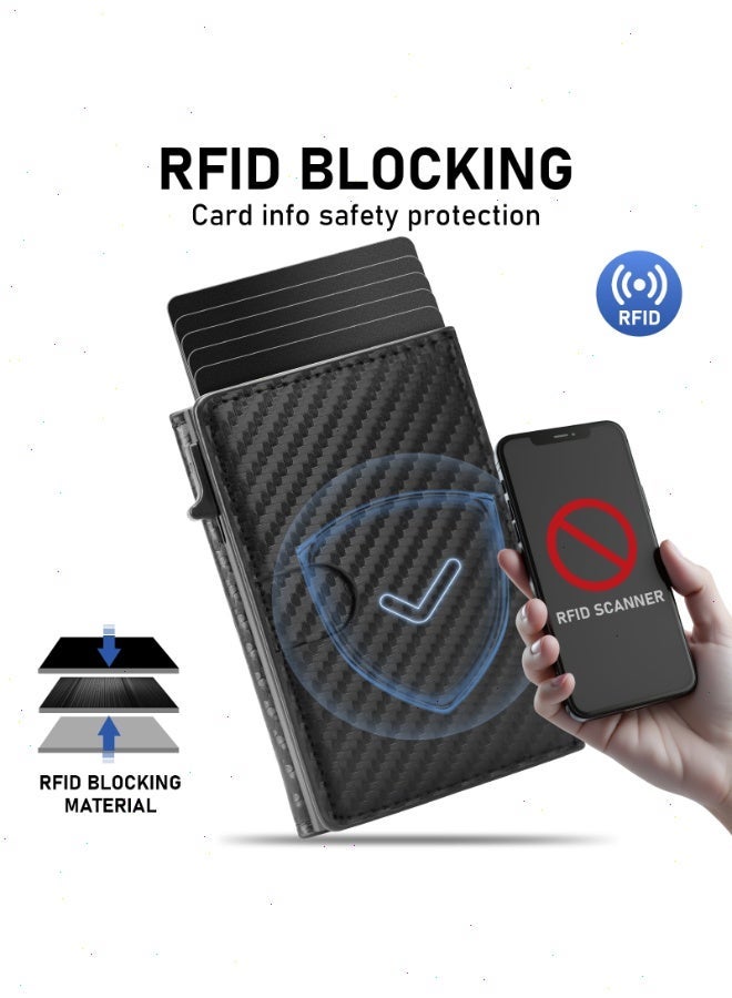 نوتوبوليس محفظة للرجال محفظة لحامل البطاقات للرجال محفظة بطاقات الائتمان وحافظة الهوية رفيعة من الجلد الصناعي مزودة بخاصية حجب RFID محفظة منبثقة زر إغلاق مغناطيسي ألياف الكربون 10*7.5*2.5 سم - Image 2