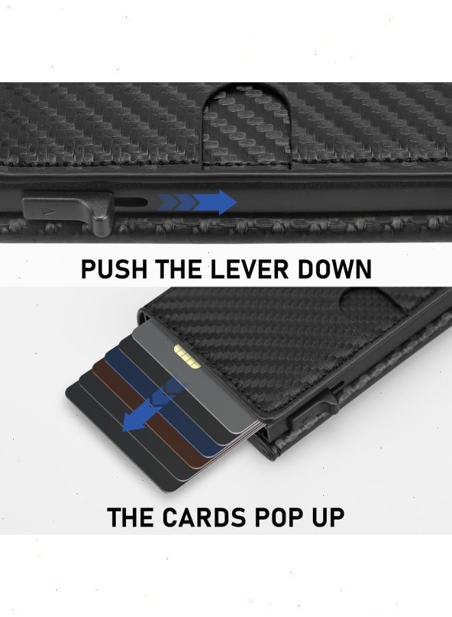 نوتوبوليس محفظة للرجال محفظة لحامل البطاقات للرجال محفظة بطاقات الائتمان وحافظة الهوية رفيعة من الجلد الصناعي مزودة بخاصية حجب RFID محفظة منبثقة زر إغلاق مغناطيسي ألياف الكربون 10*7.5*2.5 سم - Image 5