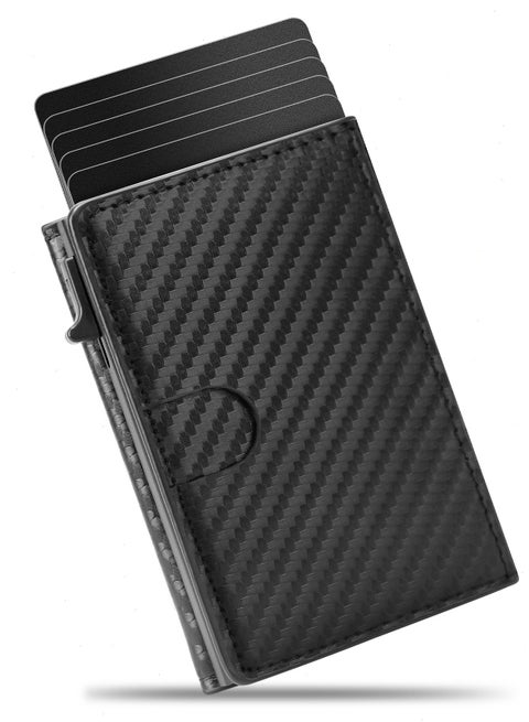 Men Holder Wallet Card Holder Wallet for Men Credit Card ID Case Slim Faux Leather RFID Blocking Pop Up Wallet Magnetic closure button Carbon Fibre 10*7.5*2.5cm