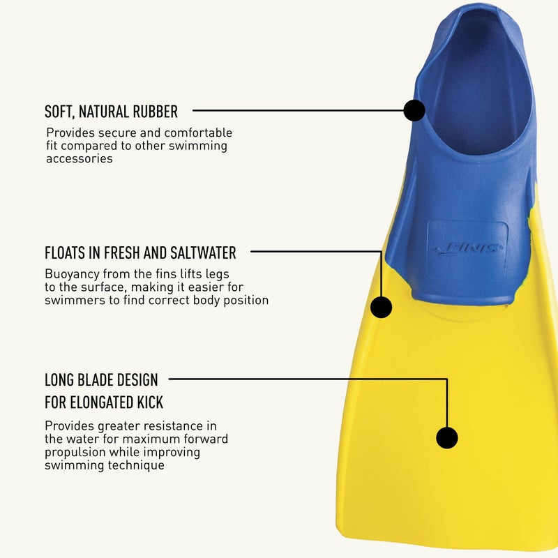 FINIS Long Floating Fins , Blue/Yellow, XS (US Male 1-3 / US Female 2-4) (1.05.037.03) - Image 4