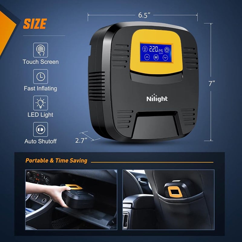 Nilight Air Compressor Tire Inflator Portable Tire Pump 150PSI Auto Car Tire Pump Digital Pressure Gauge Touch Screen Air Pump for Cars Bicycles Air Mattress, 2 Years Warranty - Image 4