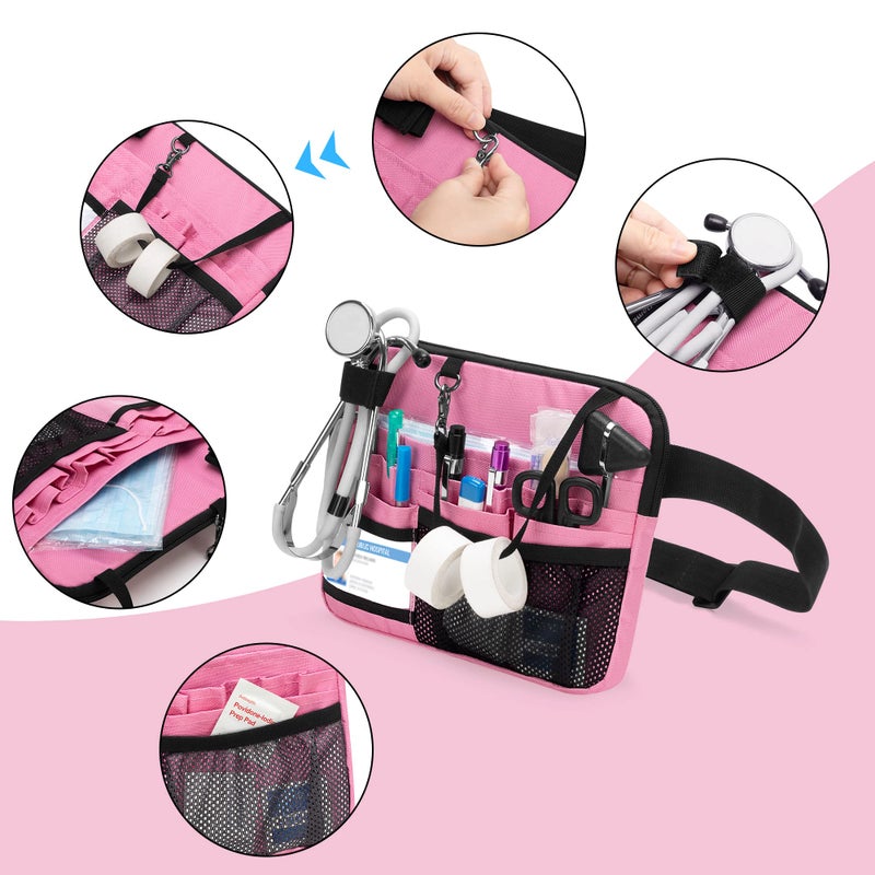 Damero Nurse Fanny Pack with Medical Gear Pockets, Nurse Waist Pouch Nurse Tool Belt with Tape Holder for Stethoscopes, Bandage Scissors and Other Medical Supplies, Pink - Image 2