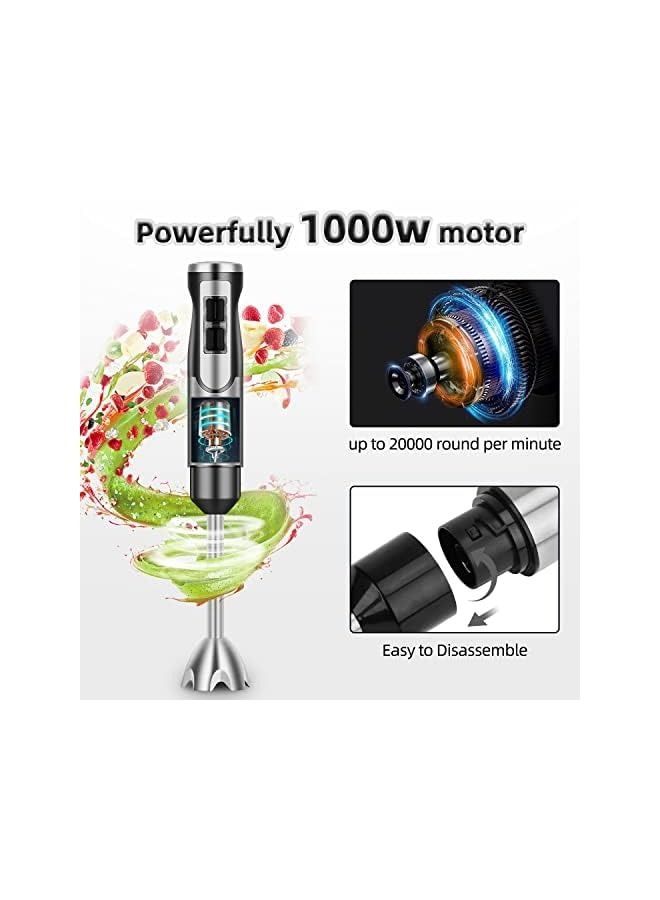 AMINAC خلاط يدوي 1000 واط، خلاط غمر كهربائي، خلاط عصا متعدد الاستخدامات من الفولاذ المقاوم للصدأ مع وعاء تقطيع سعة 1750 مل للحساء، العصائر، الهريس، طعام الأطفال - Image 2