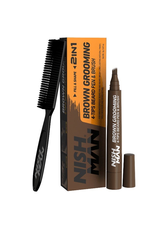 Beard Pen & Beard Brush Dark Brown