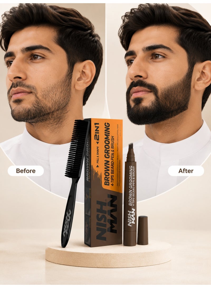 NISHMAN Beard Pen & Beard Brush Dark Brown - Image 2