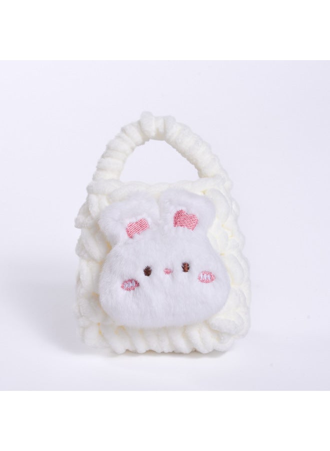 Pink Cute Cyber Red Bear Lion Wake Flower Plush Hand-woven Drop-resistant Headphone Bag Bluetooth Headphone Protective Cover Finished Product-Color:Blush Bunny Milky White  - Image 1