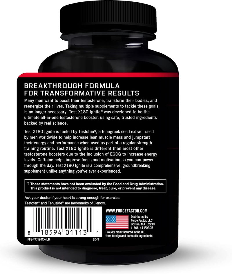 Force Factor فورس فاكتور تيست X180 إغنايت 120 حبة 2 عبوة 240 حبة - Image 3