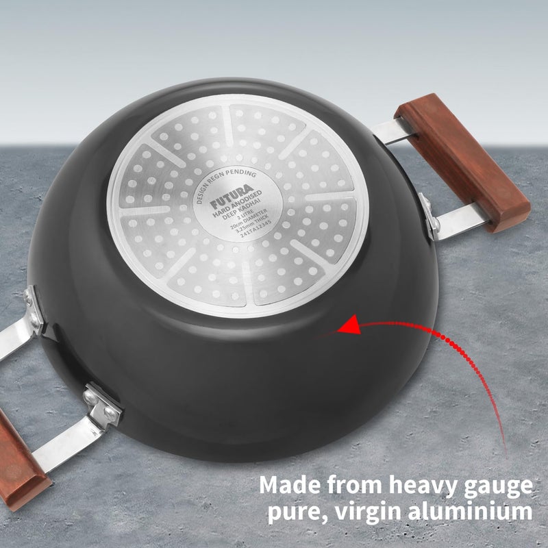 Hawkins Futura 2 Litre Deep Kadhai, Induction Deep Fry Pan, Hard Anodised Kadai with Glass Lid, Black (IAK20G) - Image 3