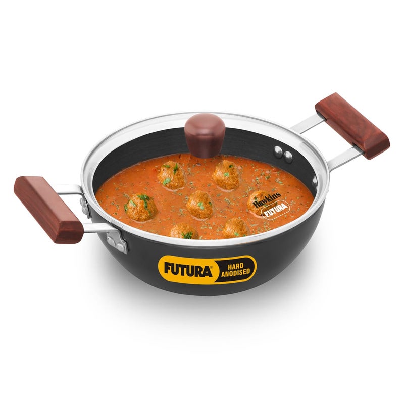 Hawkins Futura 2 Litre Deep Kadhai, Induction Deep Fry Pan, Hard Anodised Kadai with Glass Lid, Black (IAK20G) - Image 1
