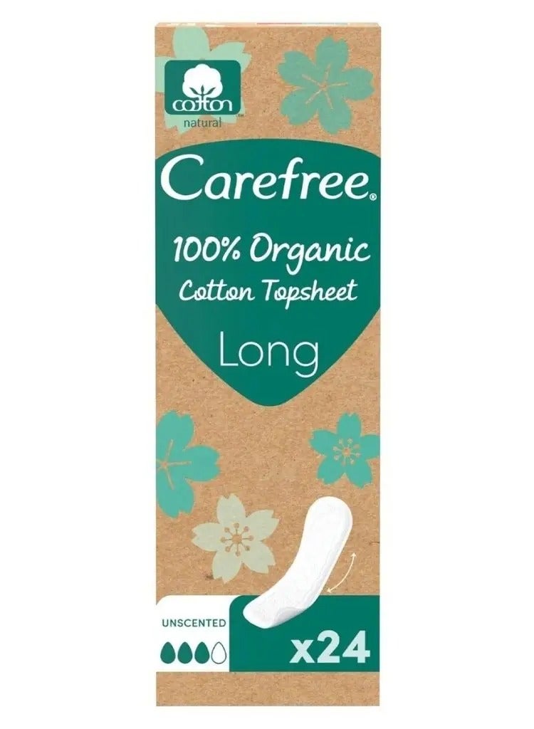 Carefree 100% Organic Cotton Pantyliners, Long & Unscented, Pack of 24's